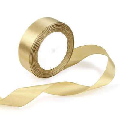1 Roll Gold Double Faced Satin Ribbon 24 Yards Satin Fabric Silk Ribbon Use for Crafts, Bows Bouquet, Gift Wrapping, Wedding Decoration, Flower Bouquet, Holiday Decorating (1 Inch /2.5cm Wide)