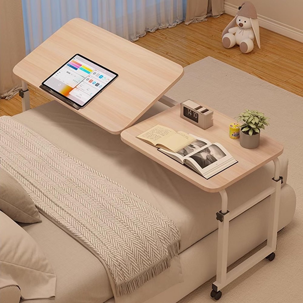 NineLife Basics Laptop Bed Tray, Adjustable Bedside Table with Wheels, Bed Desk for Eating, Working or Reading, Mobile Computer Table, Desktop Height Adjustable in 5 Levels