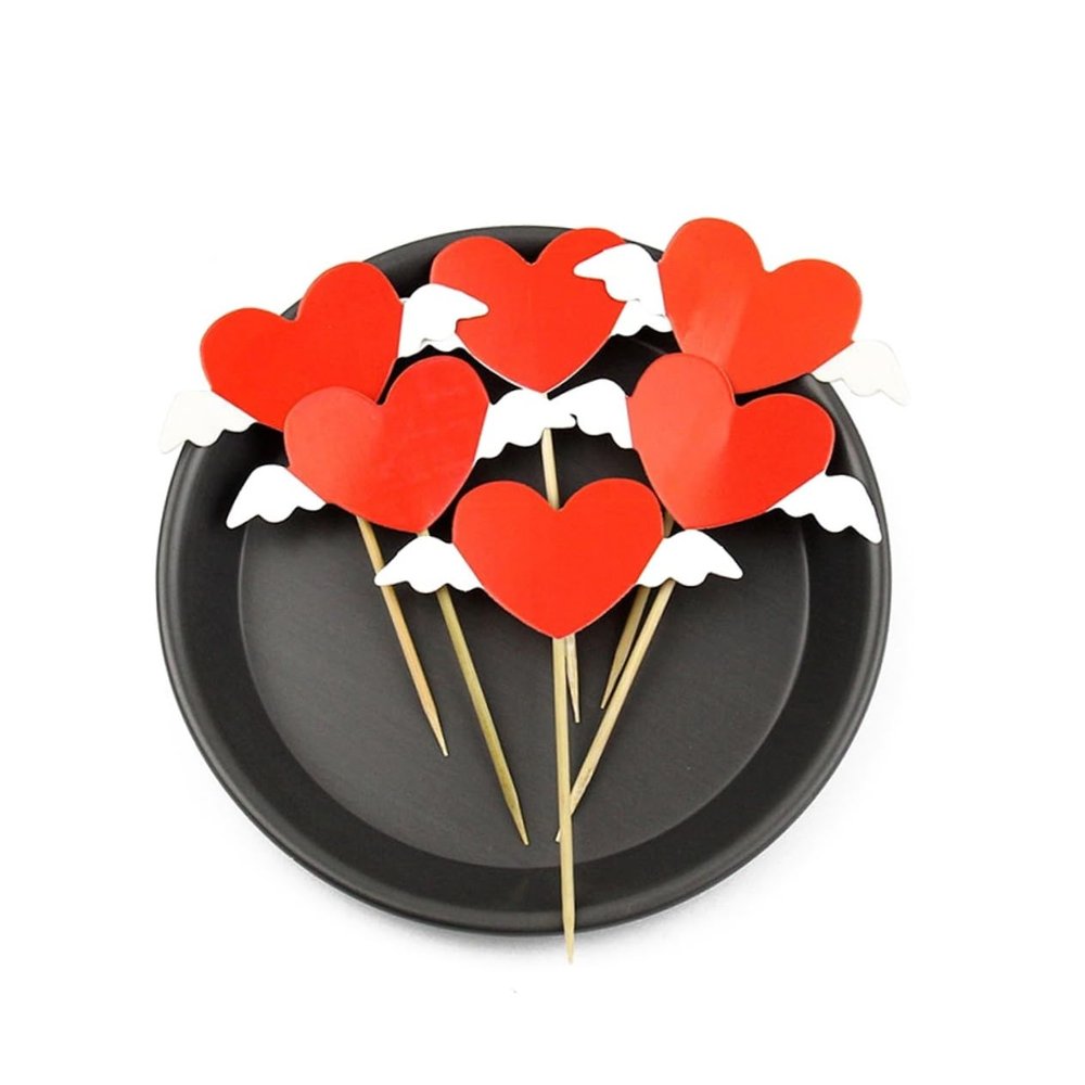 Abaodam Valentine Cupcake Toppers 24pcs Heart Shape Cake Picks for Party Decorations