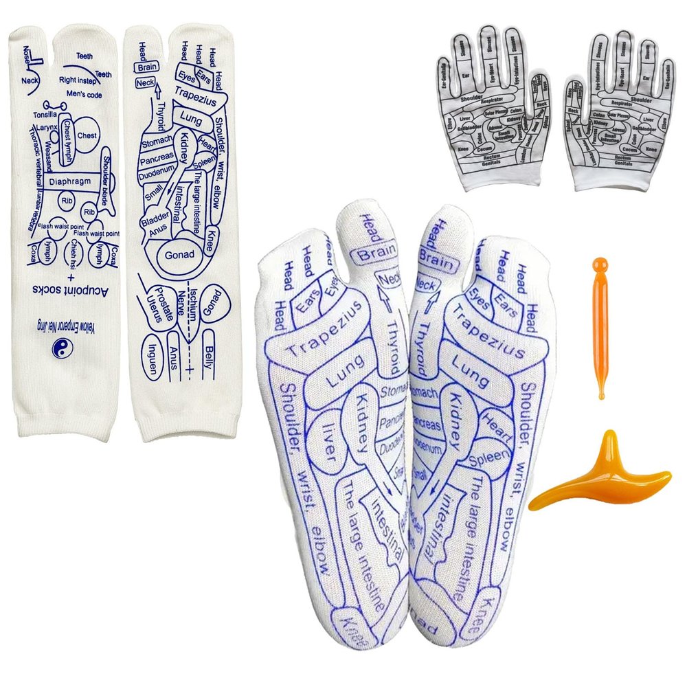 COLSA Reflexology Socks with Tools,Acupoint Socks Set,Beginner Acupoint Massage Tools Large Triangular Sparrow+acupoint Stick(2pcs Men+Gloves)