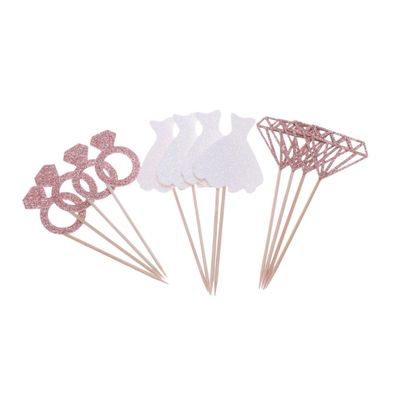 ULDIGI Diamond Ring Princess Dress Cake Toppers 12pcs Glitter Paper Cupcake Topper Set for Birthday Wedding