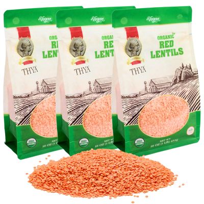 THYA Organic Red Split Lentils, 3 LB (3 x 1 LB Packs)