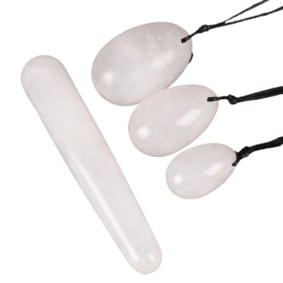 KAKAYE Yoni Egg Crystal Massage Ball Natural Gemstone Yoni Eggs Rose Quartz Jade and Wand Set Kegel Balls Yoni Eggs(1 Set White Howl)