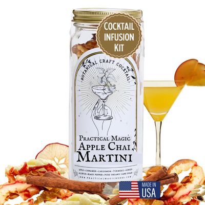Practical Magic Golden Apple Martini Craft Cocktail Infusion Kit, Dry Craft Mix in a Jar, Natural Dehydrated Fruit, Herbs, Spices, 16 oz Glass Jar Mixer for Cocktails & Mocktails. Makes 10 Cocktails.