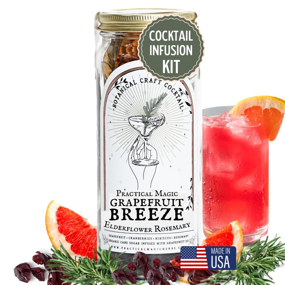 Practical Magic Grapefruit Breeze Craft Cocktail Infusion Kit, Dry Craft Mix in a Jar, Natural Dehydrated Fruit, Herbs, Spices, 16 oz Glass Jar Mixer for Cocktails & Mocktails. Makes 10 Cocktails.