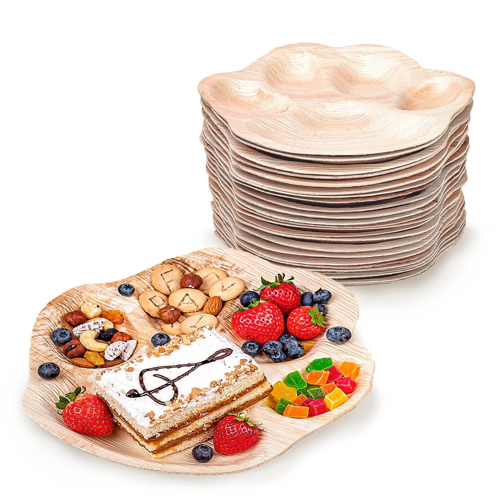 ECODECO Palm Leaf Plates - 25 Pack 10-Inch Divided Paw-Shaped Disposable Durable Dinnerware for Birthdays, Catering & Events - Like Bamboo Natural Leaf Look