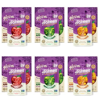 Applesauce Squeeze Pouch Variety Pack (8 Original Apple, 8 Apple Pie Cinnamon, 8 Strawberry Peach) 24 Pack of 3.2 oz | Work Snacks on the Go with Real Chunks of Fruit - Applesauce