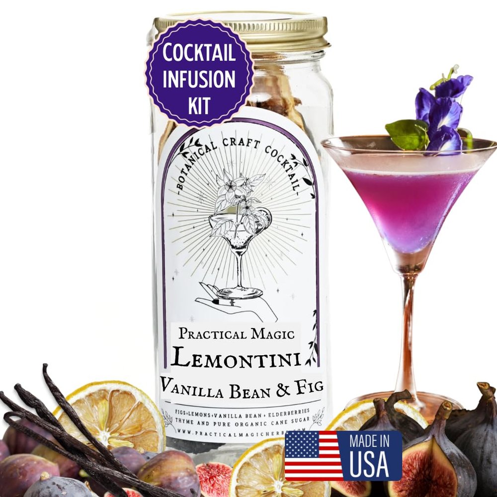 Practical Magic Vanilla Fig Lemontini Craft Cocktail Infusion Kit, Dry Craft Mix in a Jar, Natural Dehydrated Fruit, Herbs, Spices, 16 oz Glass Jar Mixer for Cocktails & Mocktails. Makes 10 Cocktails.