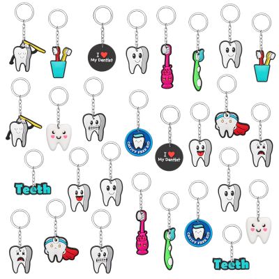 LBSXQGS 56Pcs Tooth Shape Keychain, Dental Assistant Gifts Tooth Keychain Dental, Dental Gift for Dental Students Office Staffs Dental Assistants 14 Styles