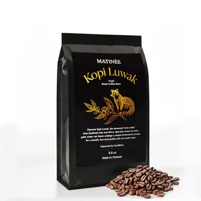 MATINE Wild Kopi Luwak Coffee Beans, Medium Roast, Whole Bean Beans, Civet Coffee - Sustainably Sourced From Vietnam, 8.8oz / 250 Grams