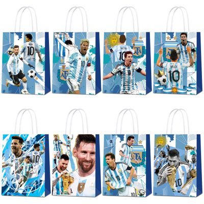 Mukity 24Pcs Argentina Messi Party Gift Bags - Candy Bags, Tote Bags,Miami Messi Party Supplies Gift Bags for Kids - Paper Favor Packs for Adults Birthday Party Decor - 8 Patterns