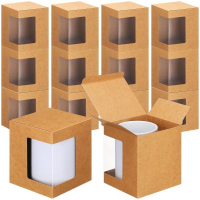 Harloon 72 Pcs Mug Boxes for Gift - Transparent Packaging Box - 11oz, 12oz, 15oz Ceramic Blank Coffee Mugs - Kraft Brown