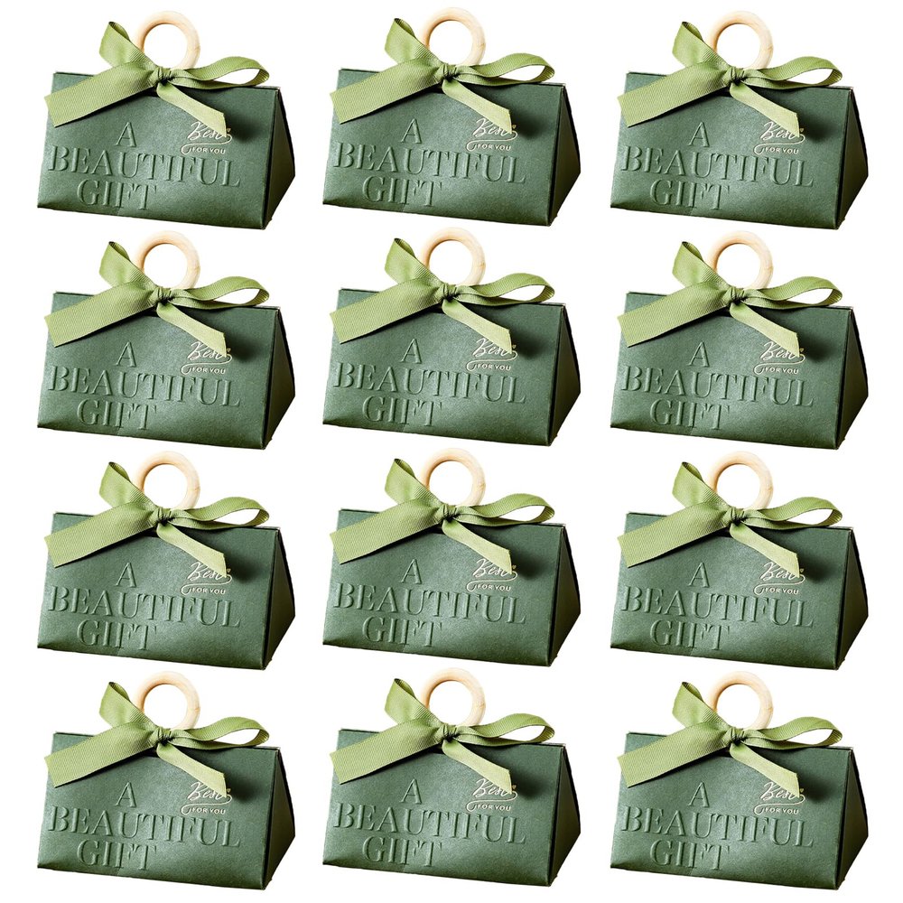12Pack Small Thank You Gift Bags, Party Favor Bags Boxes with Bow Ribbon, Paper Gift Bags with Handles, Mini Candy Treat Bags for Wedding Valentine's Day Bridal Baby Shower Birthday Party(Green)