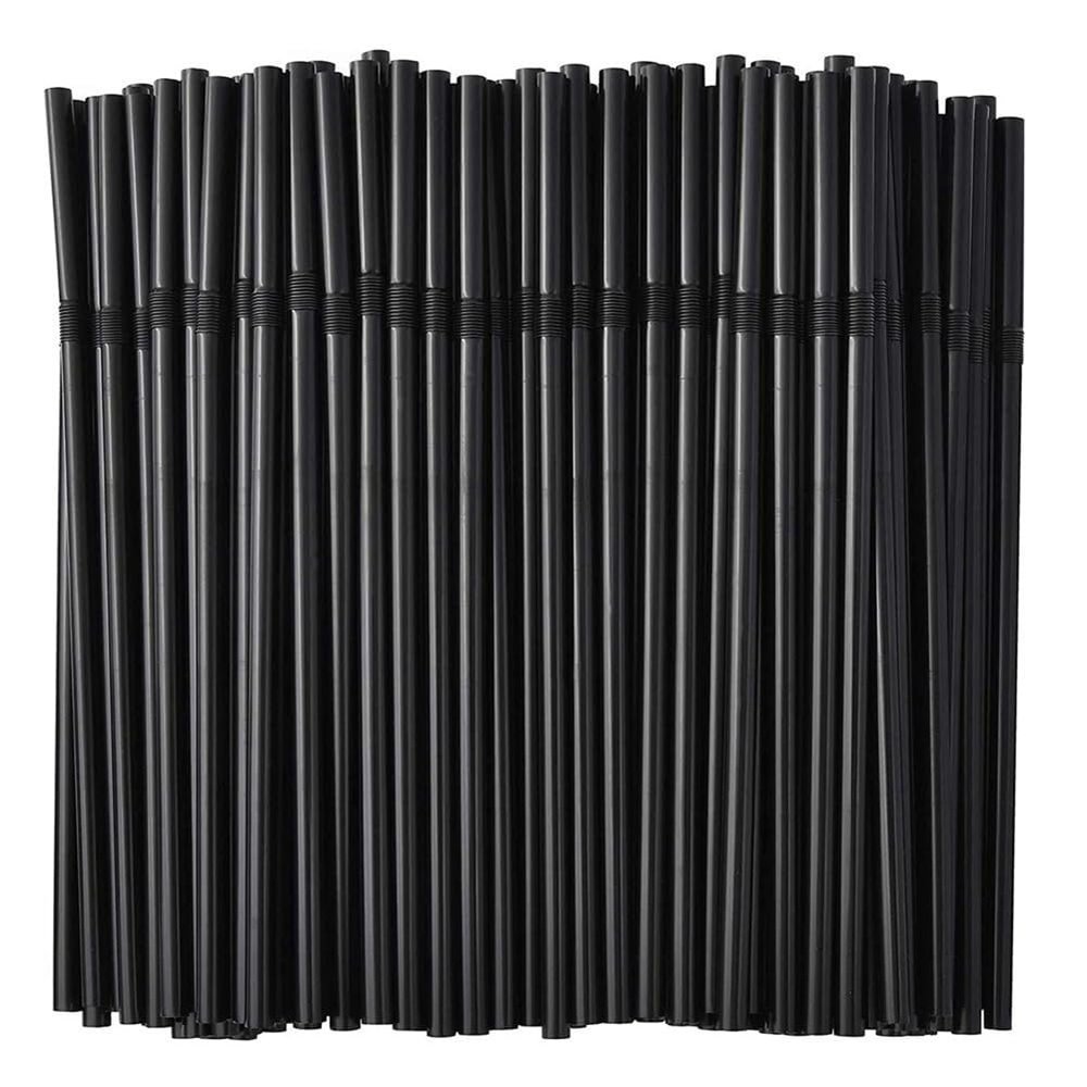 200 Pcs Black Plastic Drinking Straws Long Bendy Straws Disposable Flexible Drinking Straws Party Decorations Straws For Juice Cocktails