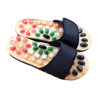 FOMIYES Foot Relax Sandals Natural Jade Massage Cobblestone Slippers for Sore Black Comfortable Pu Material for Health Care and Improvement