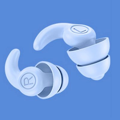 1 Pair Silicone Ear Plugs for Sleep Noise Reduction Sound Isolating Noise Cancelling Reusable Earplugs Third Generation (Blue)