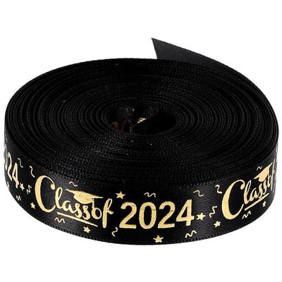 2024 Graduation Ribbons Packing Black Gold Ribbon for Wrapping Bouquet Decoration Congratulations