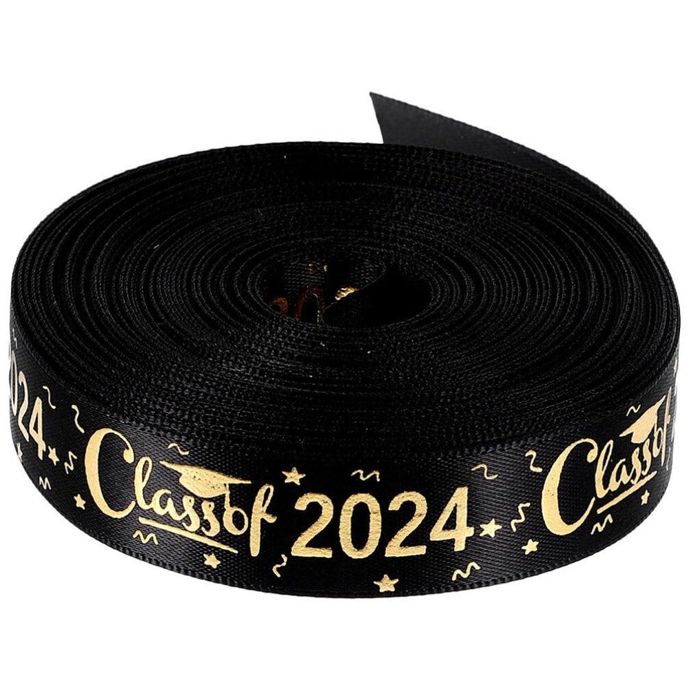 2024 Graduation Ribbons Packing Black Gold Ribbon for Wrapping Bouquet Decoration Congratulations