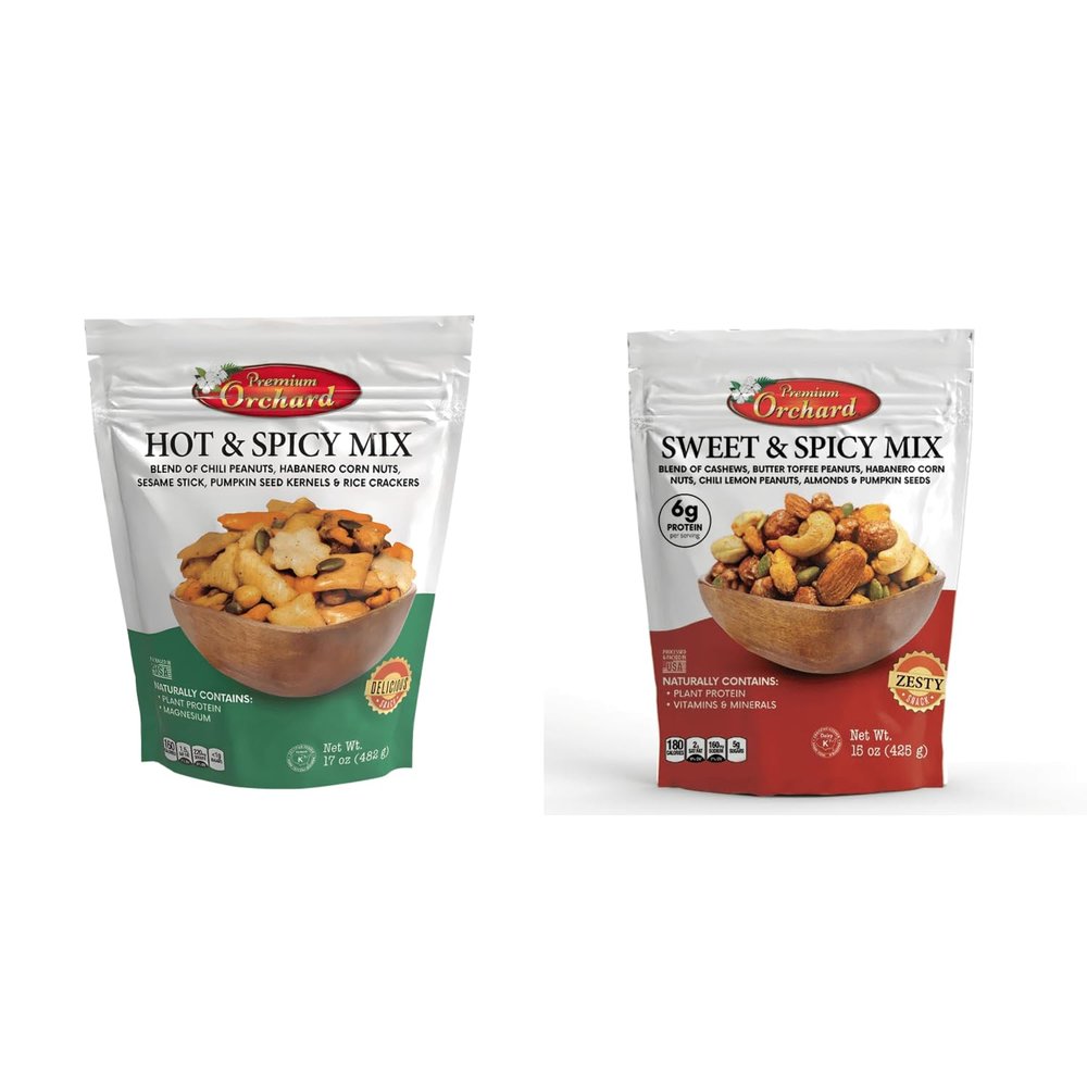 MIXED NUTS Sweet & Spicy Nut Mix + Hot & Spicy Mix Savory Snacks Packed Fresh Healthy Protein Snack
