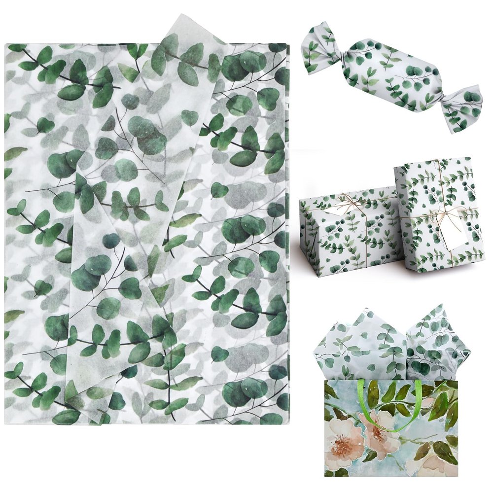 120 Sheets 20 * 14 Inches Eucalyptus Tissue Paper, Greenery Botanical Gift Wrapping Tissue Bulk for Wedding, Birthday DIY Art Crafts