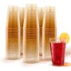 14oz Gold Glitter Plastic Cups (100 Pack), Elegant Party Cups for Birthday Parties, Weddings, and Holidays, Fancy Disposable Cocktail Glasses, Clear and Gold Cups, Bulk Wine and Mimosa Cups view 1