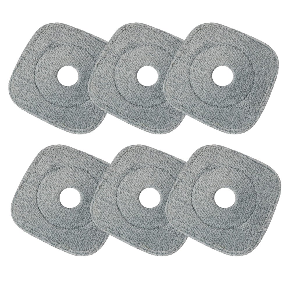 6 Pack 9 Inch Square Microfiber Pad Refill Compatible with True & Tidy Thick SPIN-800 TrueClean Mop, M16 and Most Square Spin Mop, Bucket - Grey