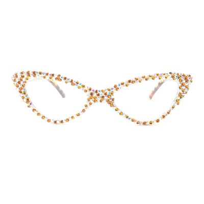 bullabulling Cat Eye Sparkling Rhinestone Reading Glasses for Women Crystal Eyewear Frames Female Trendy bling Diamond Reader (yellow, 2.0, x)