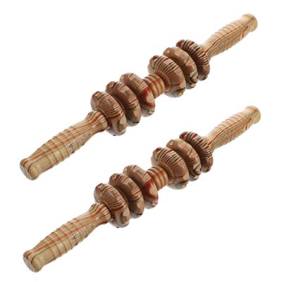 FRCOLOR 2pcs Belly Massaging Rollers Khaki Back for Deep Tissue Relief Multi-Function Six-Wheel Design for Stomach and Back Use Construction