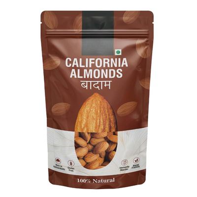 California Almond (Badam) Pouch, Dried, Low calorie, low sodium, ideal for weight watchers, Non-GMO, Gluten free - 400 gm