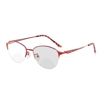 laureles/Photochromic Bifocal Reading Glasses Women's Sun Glasses Fashion Transition Metal Frame Presbyopia Female (Red, 0.00/+2.25 Magnification)
