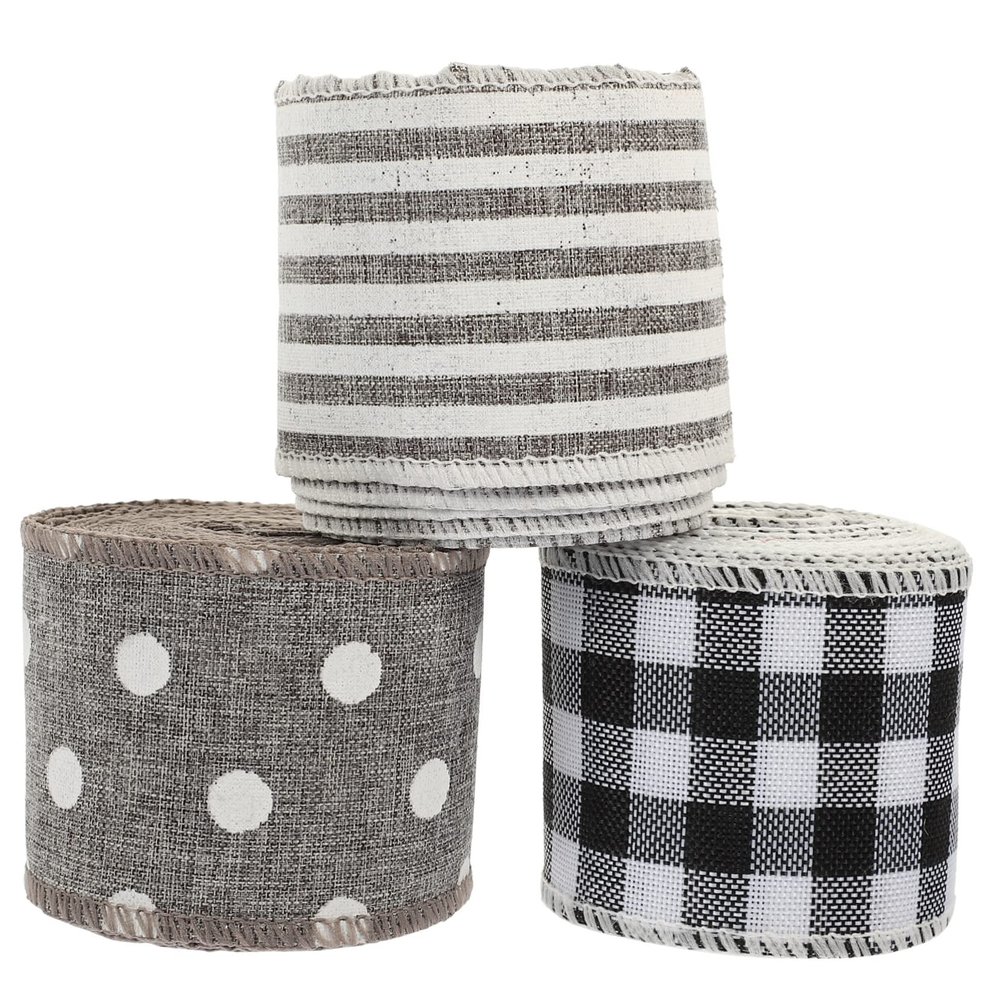 Tofficu 3rolls Christmas Ribbon Wired Decorative Ribbon Unique Patterns for Wrapping and Festive Decorations