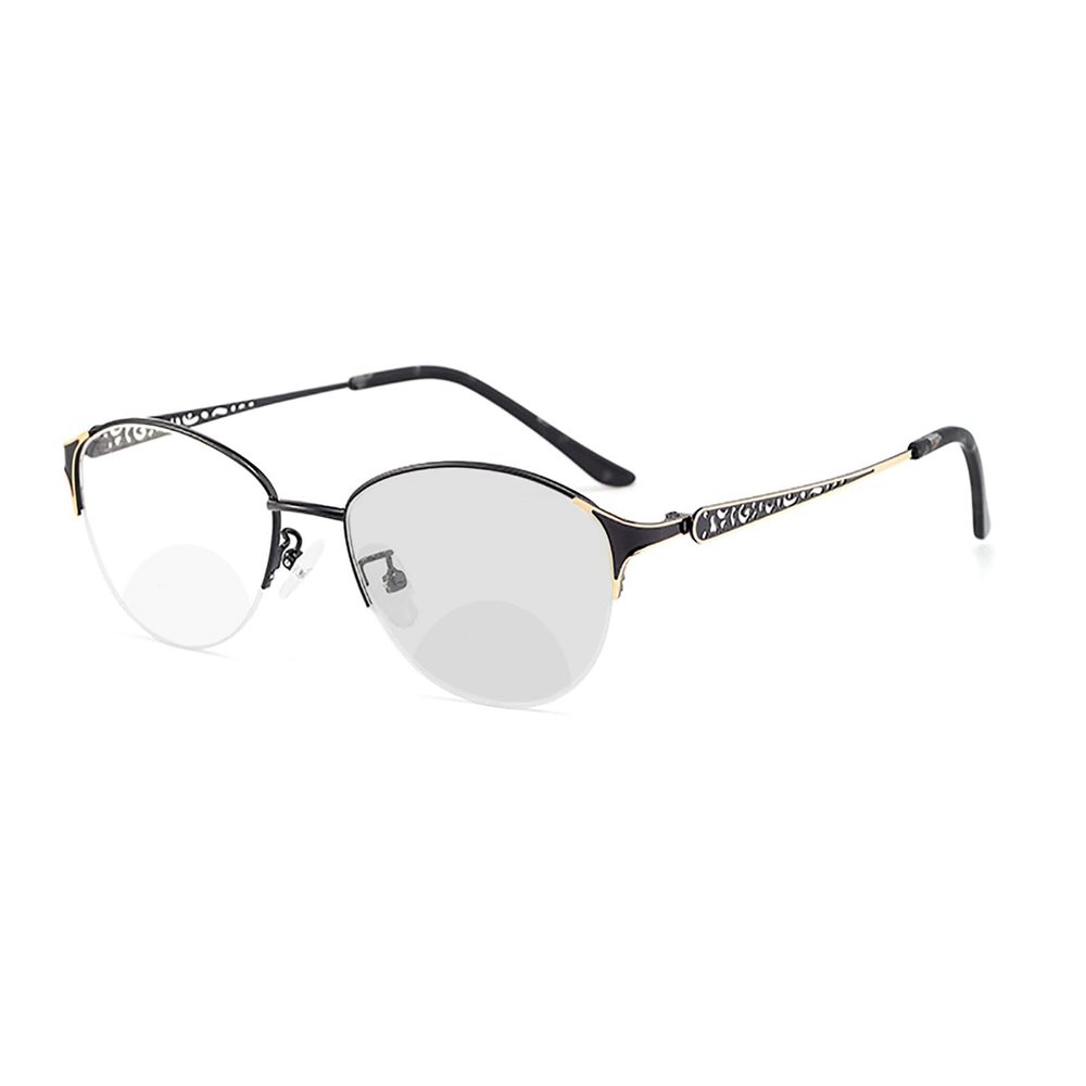 laureles/Photochromic Bifocal Reading Glasses Women's Sun Glasses Fashion Transition Metal Frame Presbyopia Female (Black, 0.00/+2.75 Magnification)