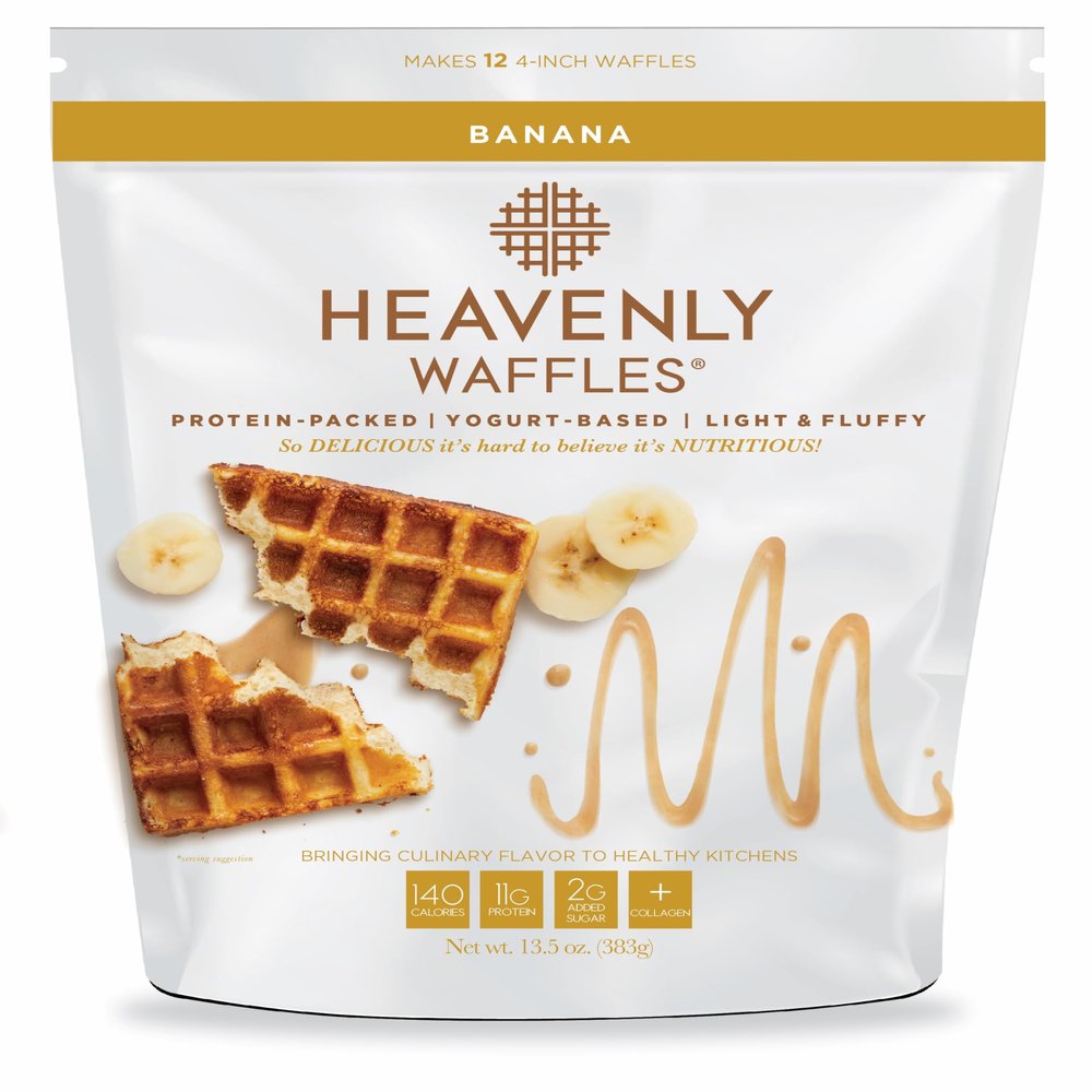 Heavenly Waffles Mix, Banana, 11g Protein, Yogurt Based, Healthy and Nutritiously Balanced, Superior Tasting Waffles and Pancakes, 13.5 oz Pouch