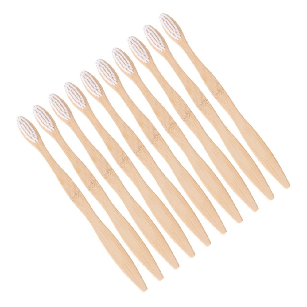 COOLHIYA 10pcs Bamboo Toothbrush Eco-Friendly Charcoal Hard Brush for Adults Toothbrush Travel Kit