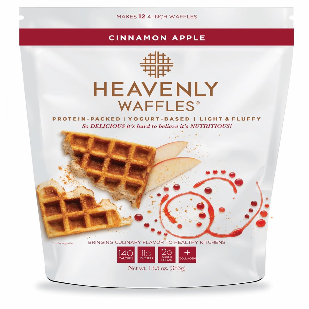 Heavenly Waffles Mix, Cinnamon Apple, 11g Protein, Yogurt Based, Healthy and Nutritiously Balanced, Superior Tasting Waffles and Pancakes, 13.5 oz Pouch