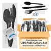 Cozy Luxe Home 250-Pack Plastic Cutlery Set - Fork, Spoon, Knife, Napkin, & Salt Pepper - Black Plastic Cutlery Packets | Plastic Silverware Sets Individually Wrapped Cutlery Set Disposable, White view 1