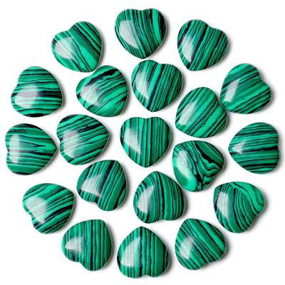 NUKAYAI 20PCS Malachite Heart Healing Crystals Set Stones Love Shaped Polished Crystal Natural Cute Pocket Thumb Reiki Wholesale Set Gifts Balancing Meditation