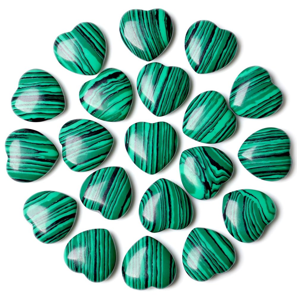 NUKAYAI 20PCS Malachite Heart Healing Crystals Set Stones Love Shaped Polished Crystal Natural Cute Pocket Thumb Reiki Wholesale Set Gifts Balancing Meditation
