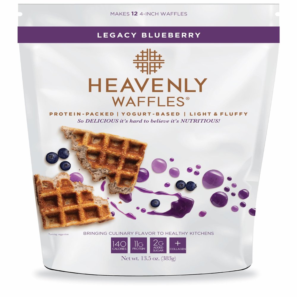 Heavenly Waffles Mix, Legacy Blueberry, 11g Protein, Yogurt Based, Healthy and Nutritiously Balanced, Superior Tasting Waffles and Pancakes, 13.5 oz Pouch