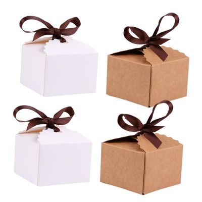 FRCOLOR 24pcs Kraft Paper Gift Box with Ribbons Portable Candy Case for Parties Weddings and Gifts Chic Design for Memorable Surprises and Delicate Packaging