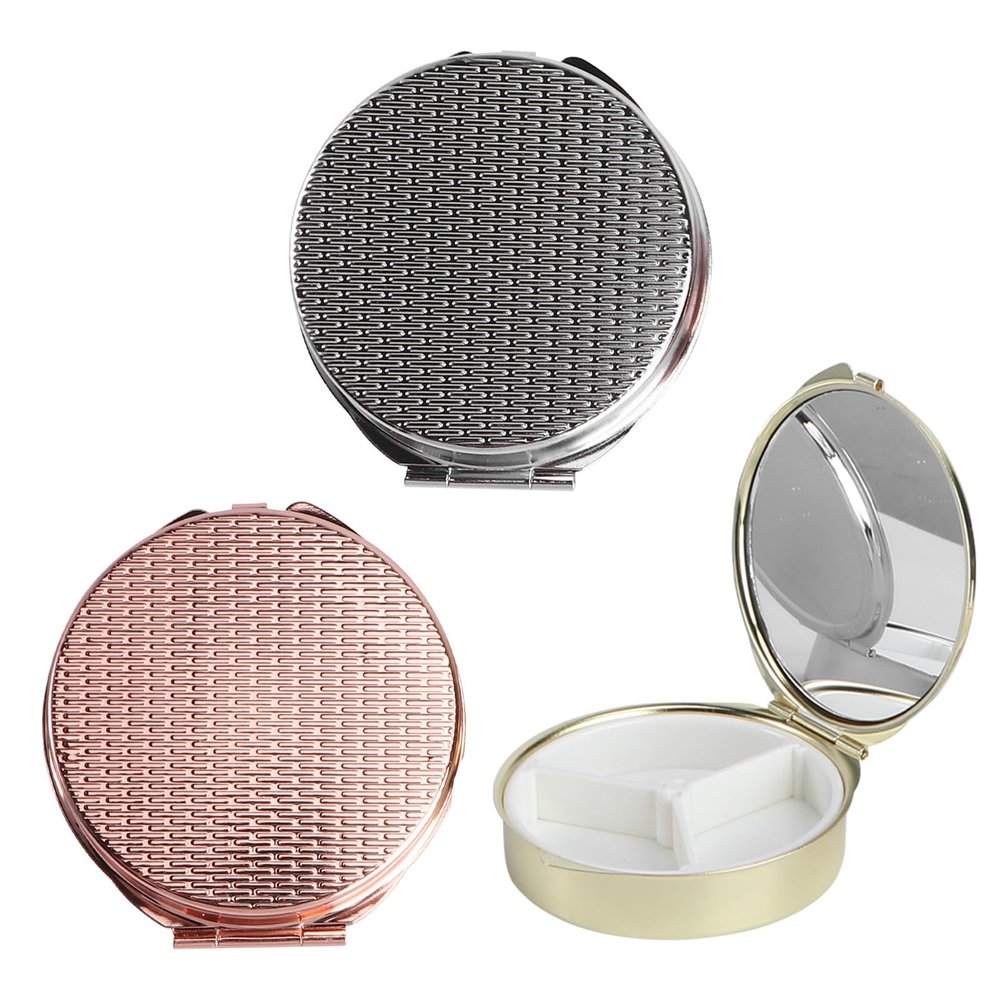3pcs Compartment Metal Medicine Box Medication Jar Case Mirror Store Bronze Cabinet Double Organizer Pill Dispenser Push Pillbox Container Holder Unique Filler Make Am Plastic