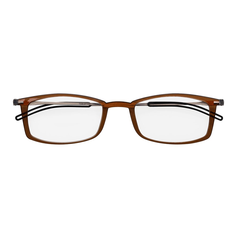 Always With You ThinOptics Reading Glasses - Ultra Thin, Durable, Lightweight - Optical Grade Lenses - Rectangular Brown 1.5x