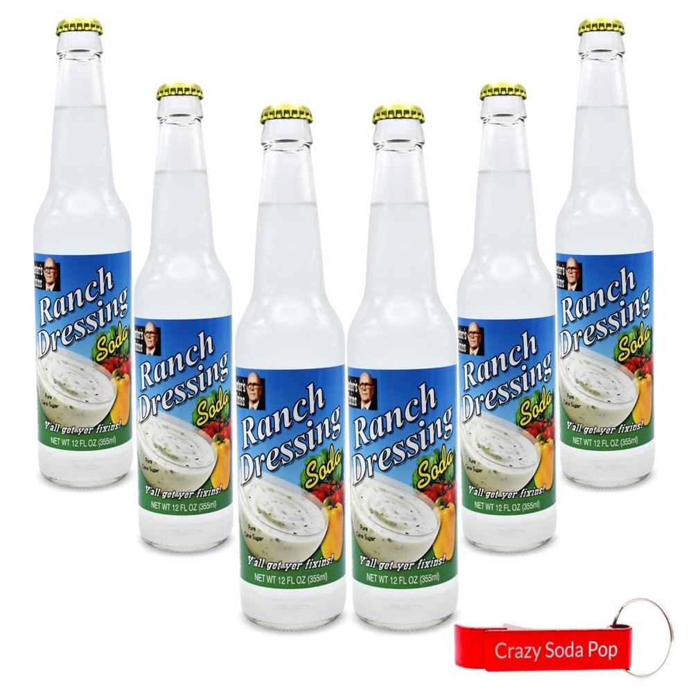 Ranch Soda Pop | Ultimate Ranch Dressing Lover | Soda Pop with Real Cane Sugar | 6 Pack of 12 oz Glass Bottles with Crazy Soda Pop Bottle Opener