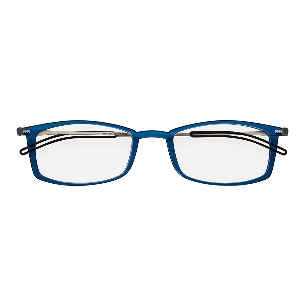 Always With You ThinOptics Reading Glasses - Ultra Thin, Durable, Lightweight - Optical Grade Lenses - Rectangular Blue 2.0x