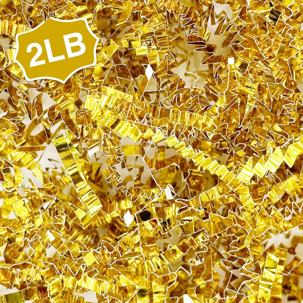 Corlcol 2LB Crinkle Cut Paper Shred Filler for Bag Gift Box Basket Confetti Paper Shreded Stuffing Decoration for Valentine's Day Holiday Party(Gold)