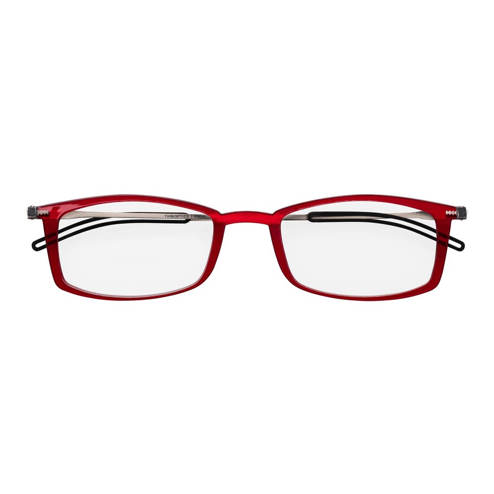 Always With You ThinOptics Reading Glasses - Ultra Thin, Durable, Lightweight - Optical Grade Lenses - Rectangular Red 2.0x