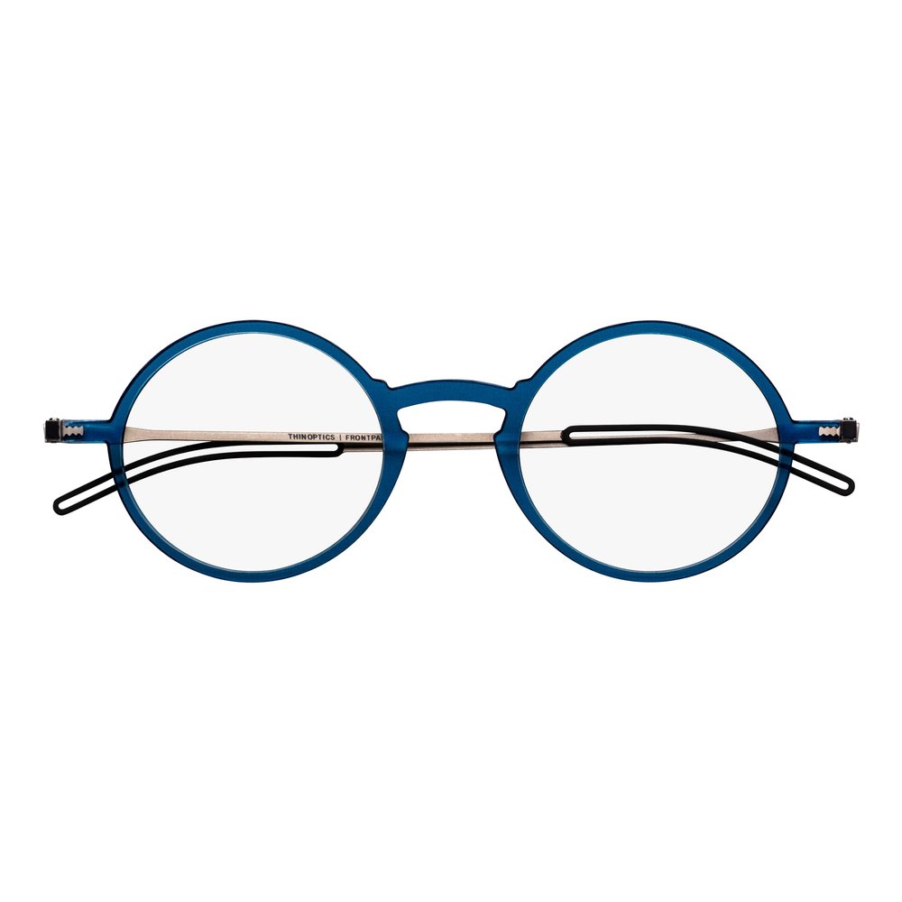 Always With You ThinOptics Reading Glasses - Ultra Thin, Durable, Lightweight - Optical Grade Lenses - Round Blue 2.0x