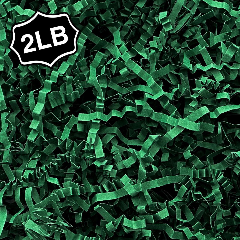 Corlcol 2LB Crinkle Paper Shred Filler for Bag Gift Box Basket Paper Shreded Stuffing Decoration for Christmas Day Holiday Party (Green)
