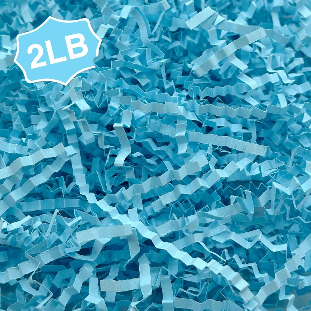 Corlcol 2LB Crinkle Cut Paper Shred Filler for Bag Gift Box Basket Confetti Paper Shreded Stuffing Decorations(Light Blue)