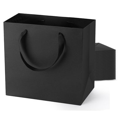 NineLife Basics Black Gift Bags With Handles: 12.5x4.5x11 Inch 50pcs Large Paper Bags Bulk For Party Shopping Wedding Birthday
